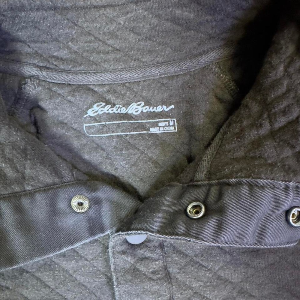 Eddie Bauer Quilted Pullover Henley Sweatshirt Mens M Brown - Picture 3 of 5
